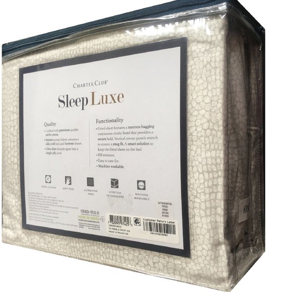 new 4pc PEBBLE PATTERN Charter Club Sleep Luxe 800 TC 100% Cotton KING Sheet Set - Picture 5 of 12